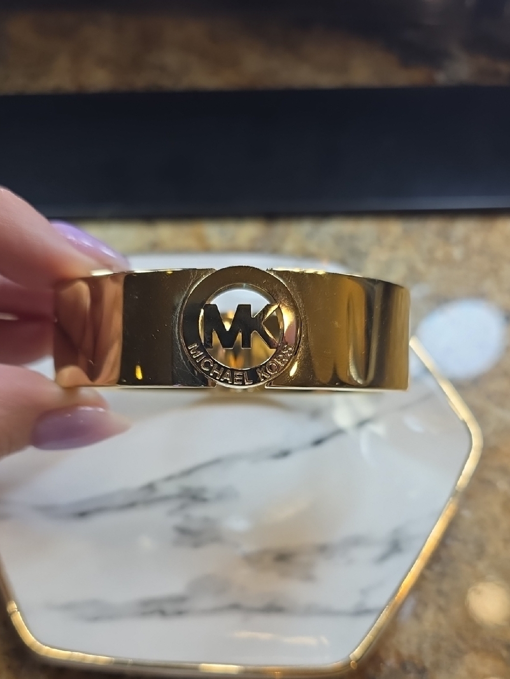 Michael Kors Gold MK Cutout Logo Cuff Bracelet